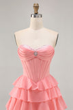 Blush Tiered A Line Strapless Short Prom Dress