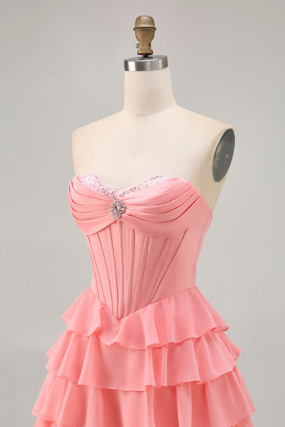 Blush Tiered A Line Strapless Short Prom Dress