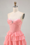 Blush Tiered A Line Strapless Short Prom Dress