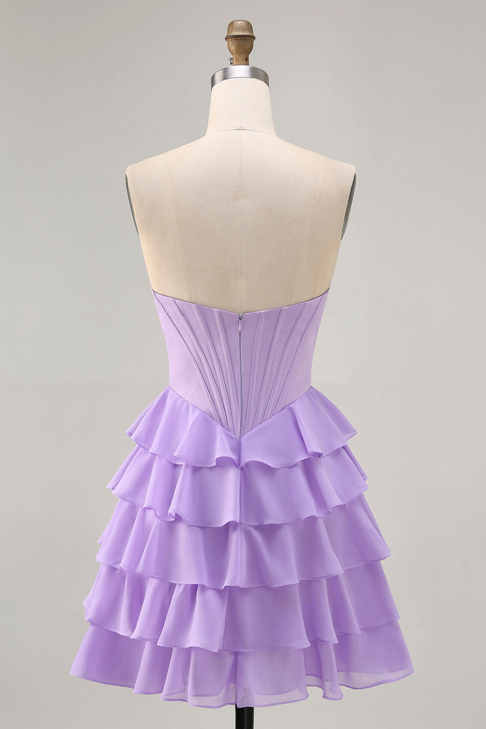 Strapless Purple Tiered Corset A Line Cocktail Dress