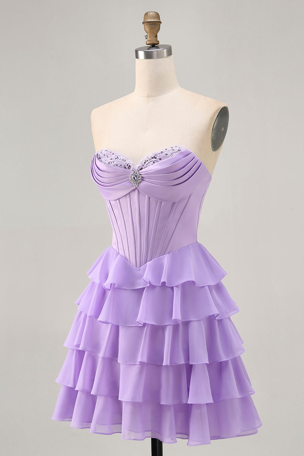 Strapless Purple Tiered Corset A Line Cocktail Dress