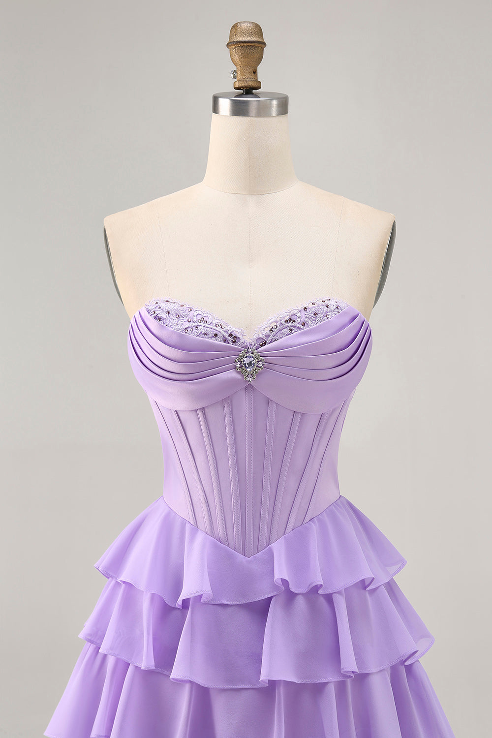 Strapless Purple Tiered Corset A Line Cocktail Dress