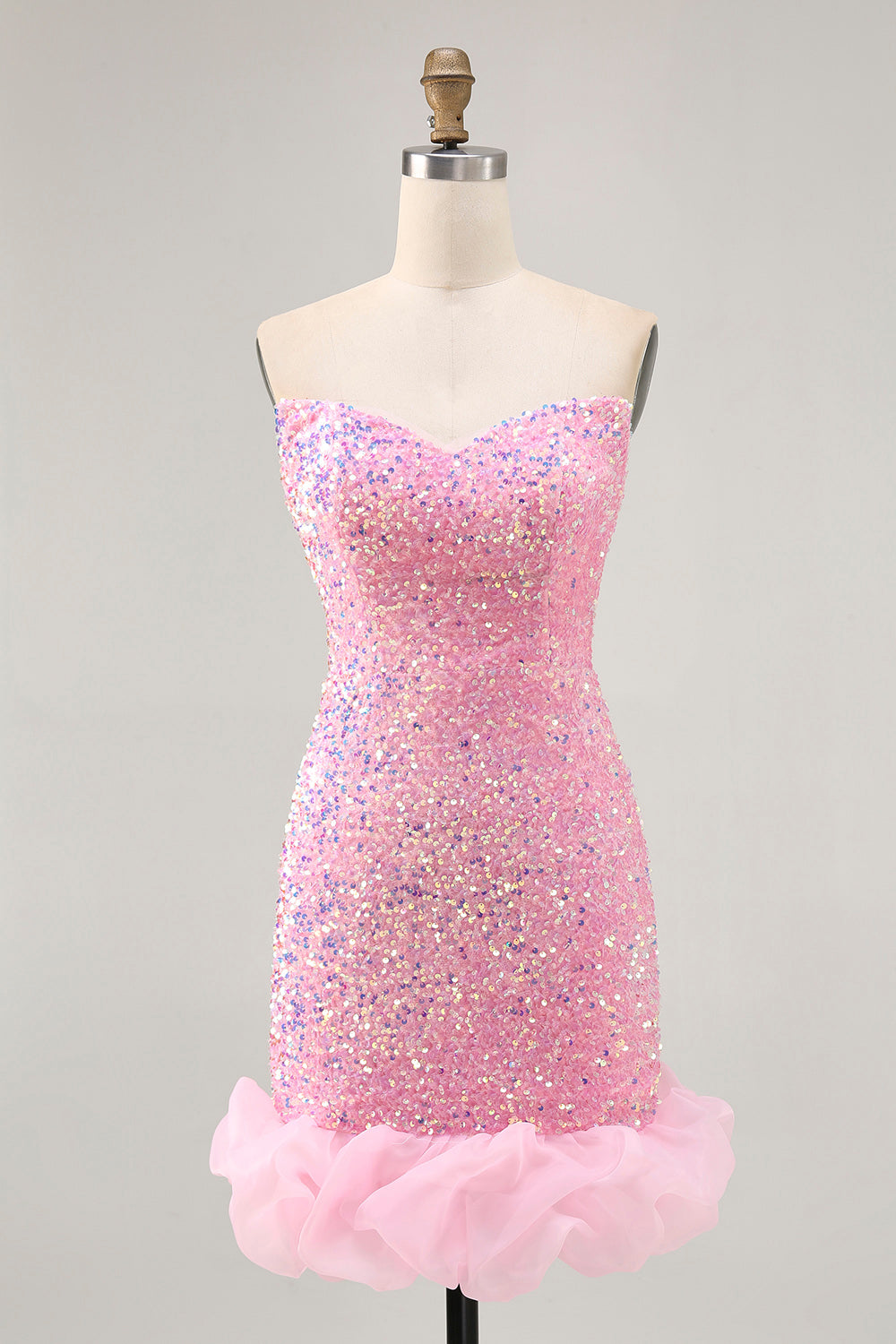 Sparkly Off The Shoulder Pink Sequins Tight Cocktail Dress