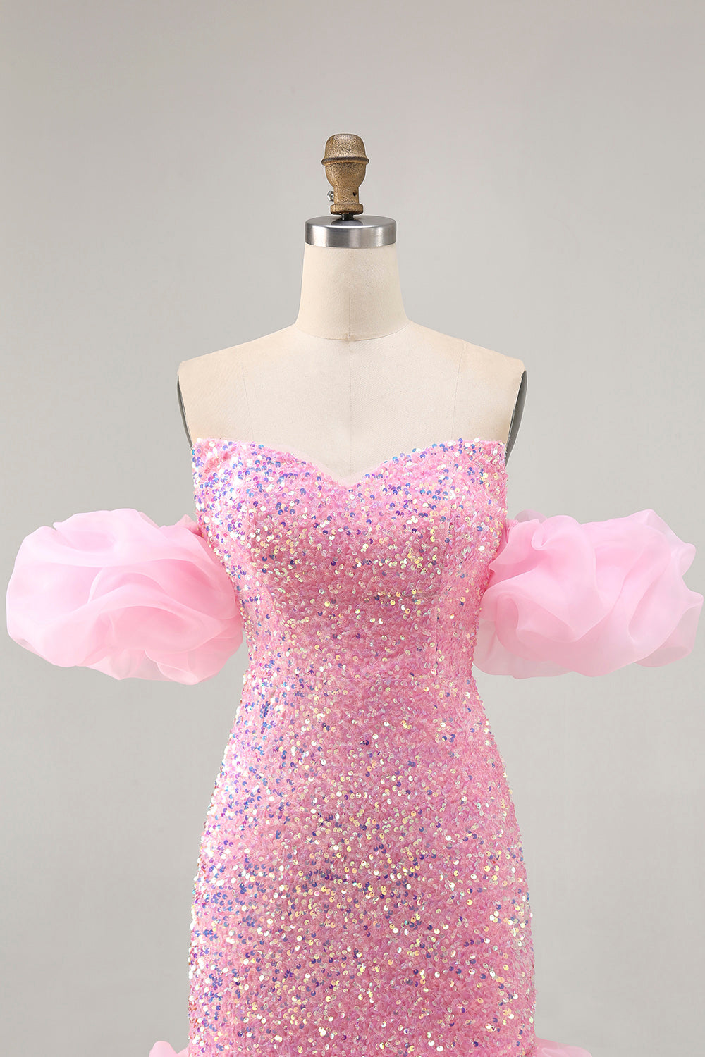Sparkly Off The Shoulder Pink Sequins Tight Cocktail Dress