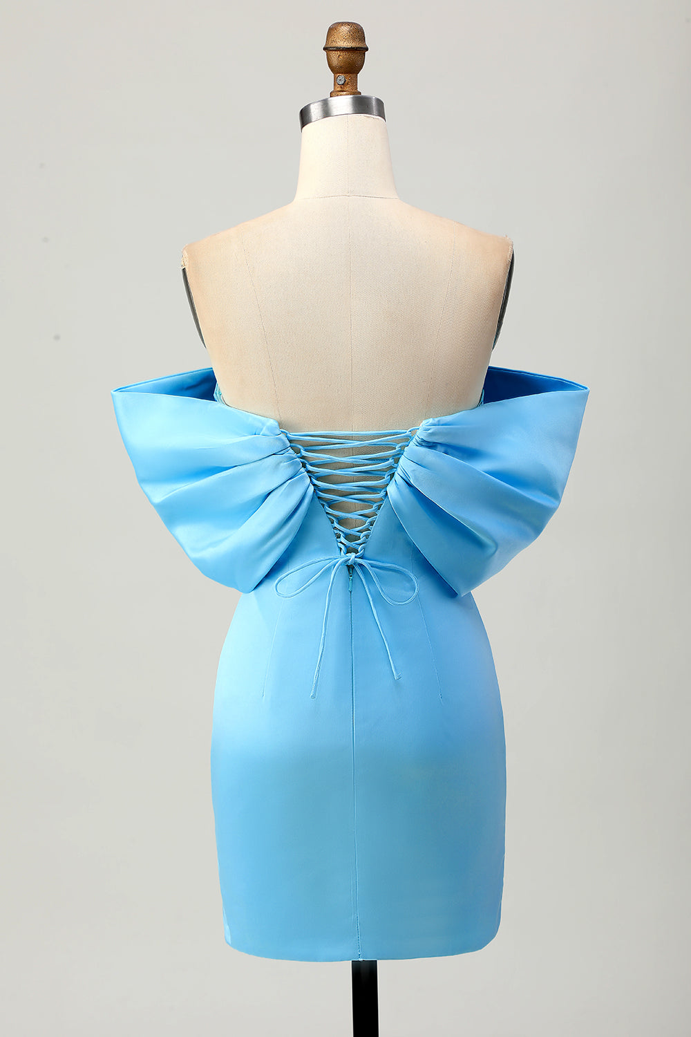 Blue Strapless Ruched Tight Short Prom Dress with Lace-up Back