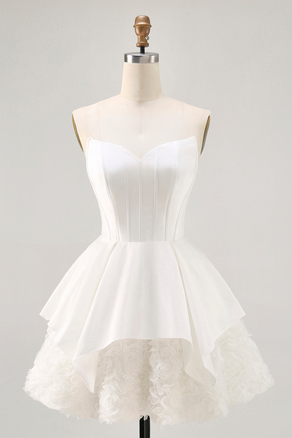 White Satin Strapless Corset A Line Graduation Dress