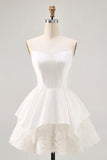 Strapless White Corset A Line Short Prom Dress