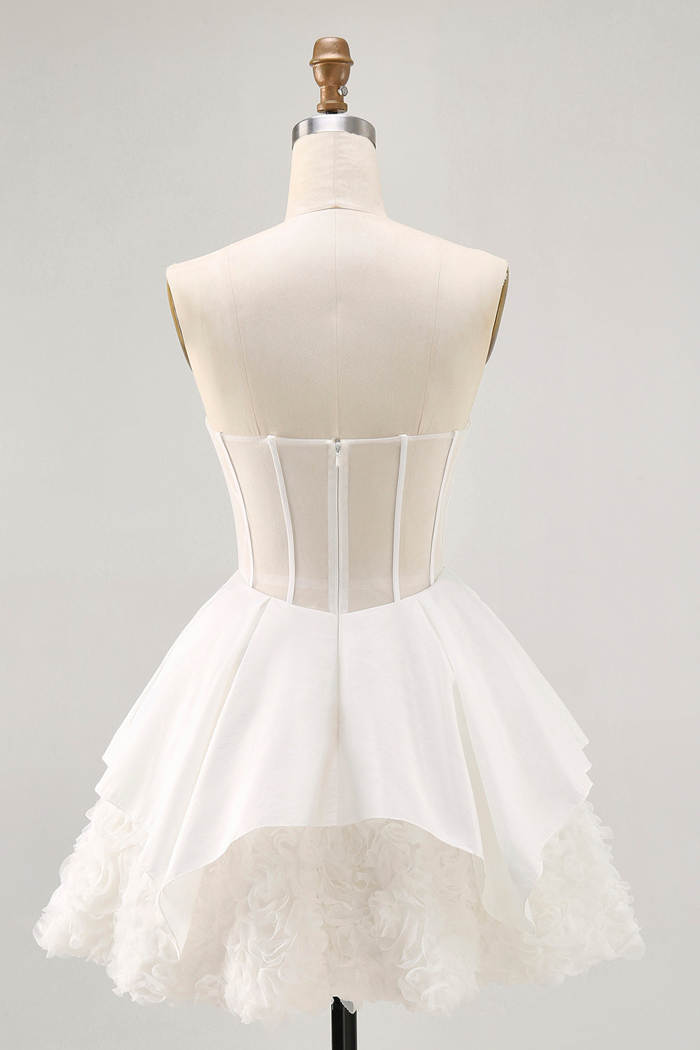 Strapless White Corset A Line Short Prom Dress