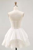 White Satin Strapless Corset A Line Graduation Dress