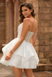 Strapless White Corset A Line Short Prom Dress