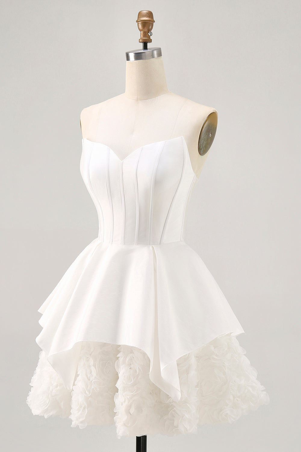 White Satin Strapless Corset A Line Graduation Dress