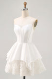 White Satin Strapless Corset A Line Graduation Dress
