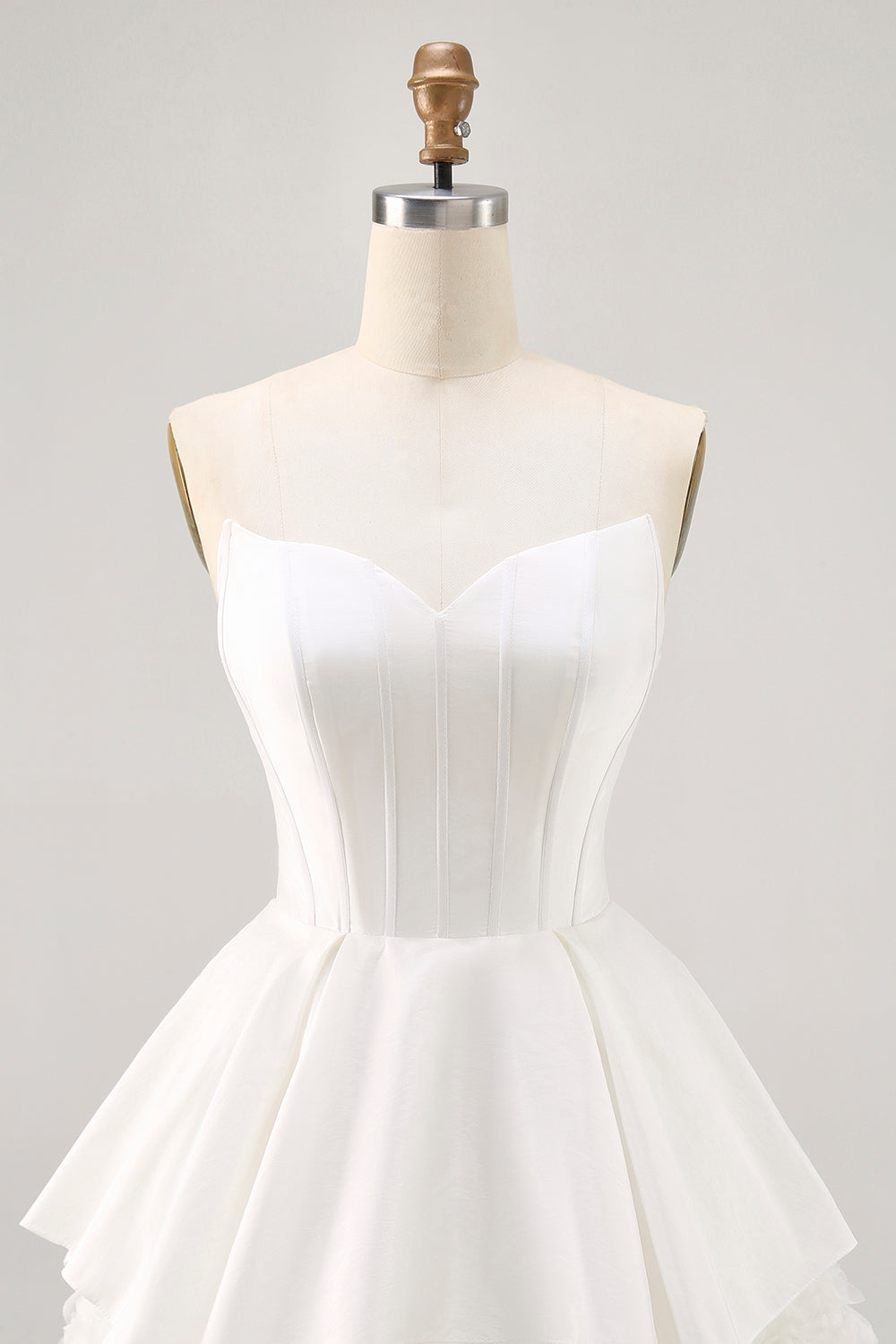 White Satin Strapless Corset A Line Graduation Dress