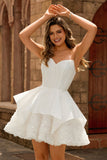 Strapless White Corset A Line Short Prom Dress