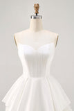 White Satin Strapless Corset A Line Graduation Dress