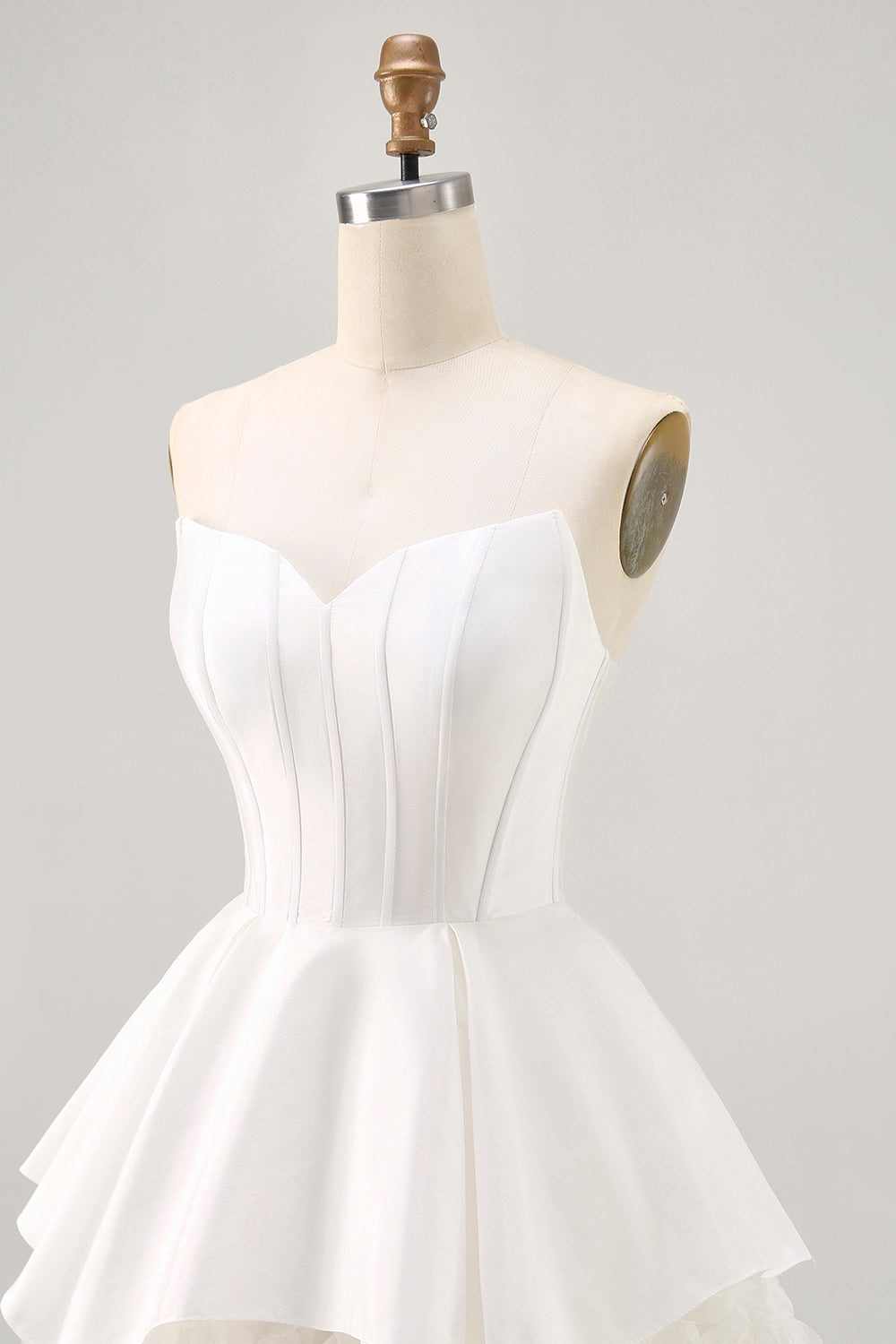 White Satin Strapless Corset A Line Graduation Dress