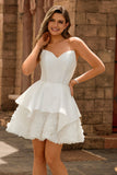 Strapless White Corset A Line Short Prom Dress