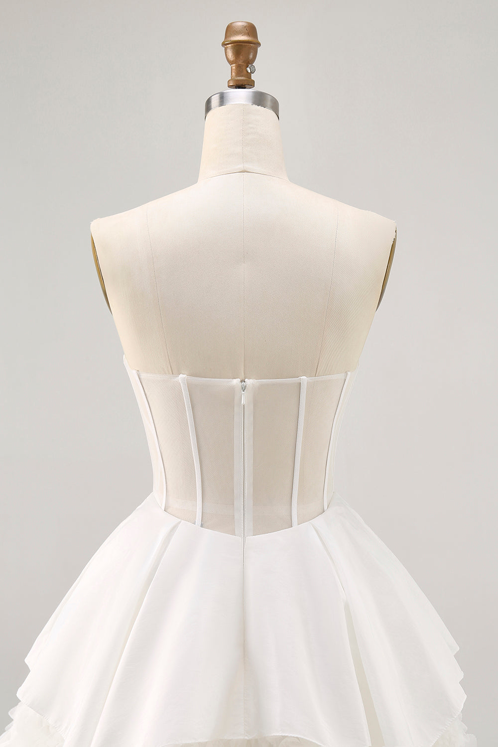 White Satin Strapless Corset A Line Graduation Dress