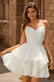 Strapless White Corset A Line Short Prom Dress