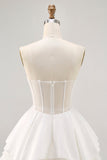 White Satin Strapless Corset A Line Graduation Dress