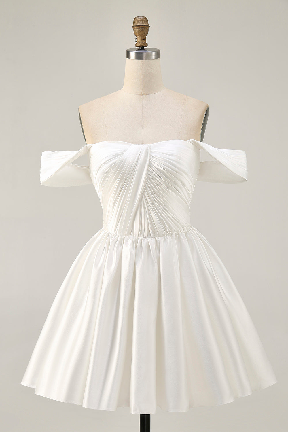 Ruched Off The Shoulder White Short Prom Dress