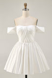 Ruched Off The Shoulder White Short Prom Dress