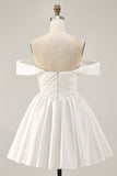 Ruched Off The Shoulder White Short Prom Dress