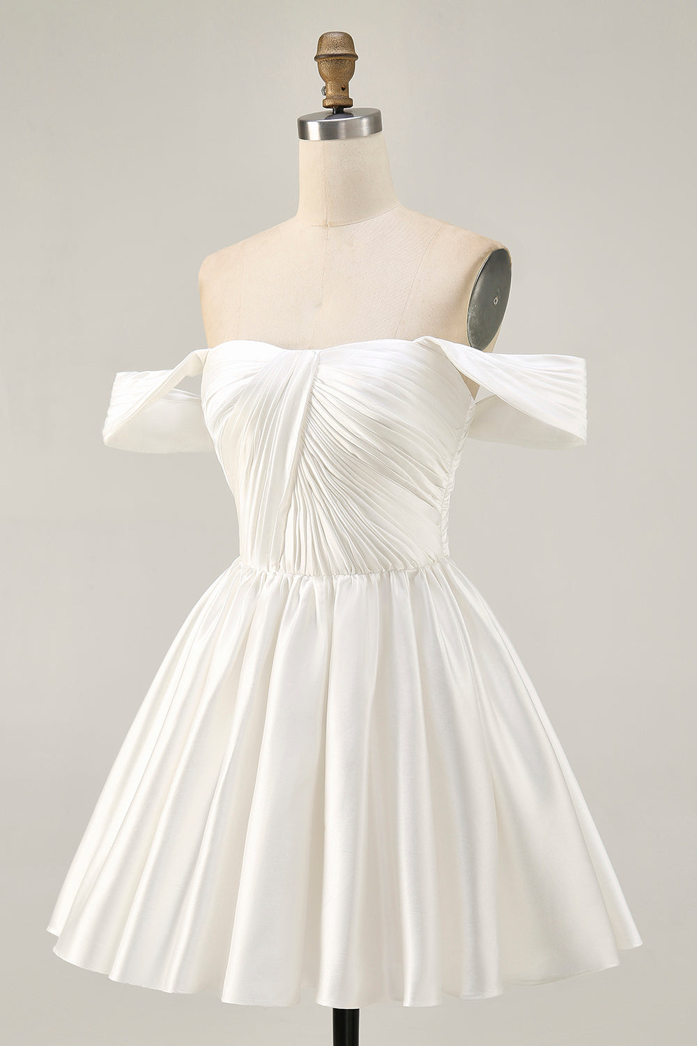 Ruched Off The Shoulder White Short Prom Dress
