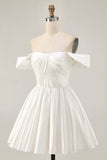 Ruched Off The Shoulder White Short Prom Dress