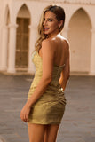 Golden Bodycon Strapless Beaded Short Prom Dress