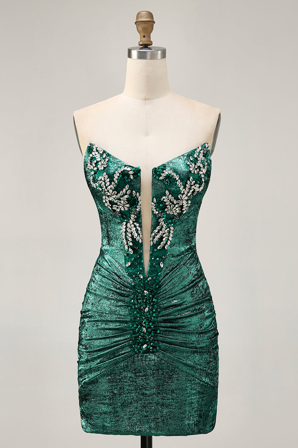 Golden Bodycon Strapless Beaded Short Prom Dress