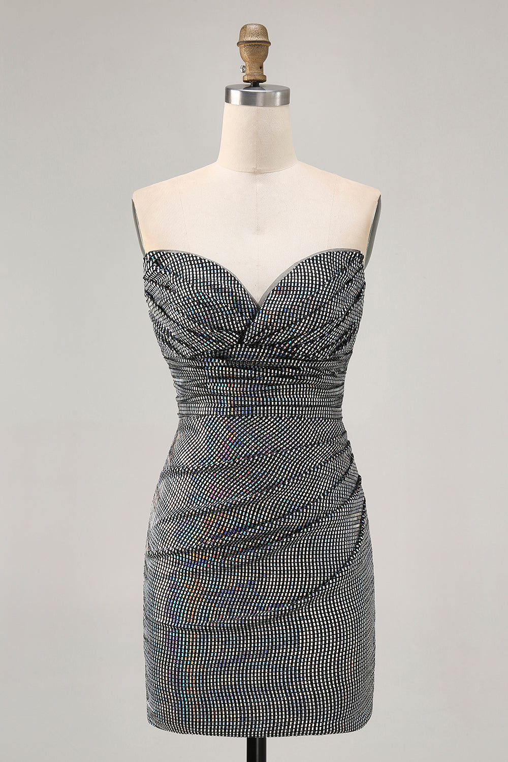 Sparkly Black Strapless Tight Short Cocktail Dress with Sequins