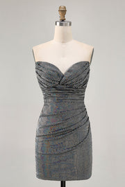 Sparkly Black Strapless Tight Short Cocktail Dress with Sequins
