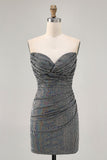 Sparkly Black Strapless Tight Short Cocktail Dress with Sequins