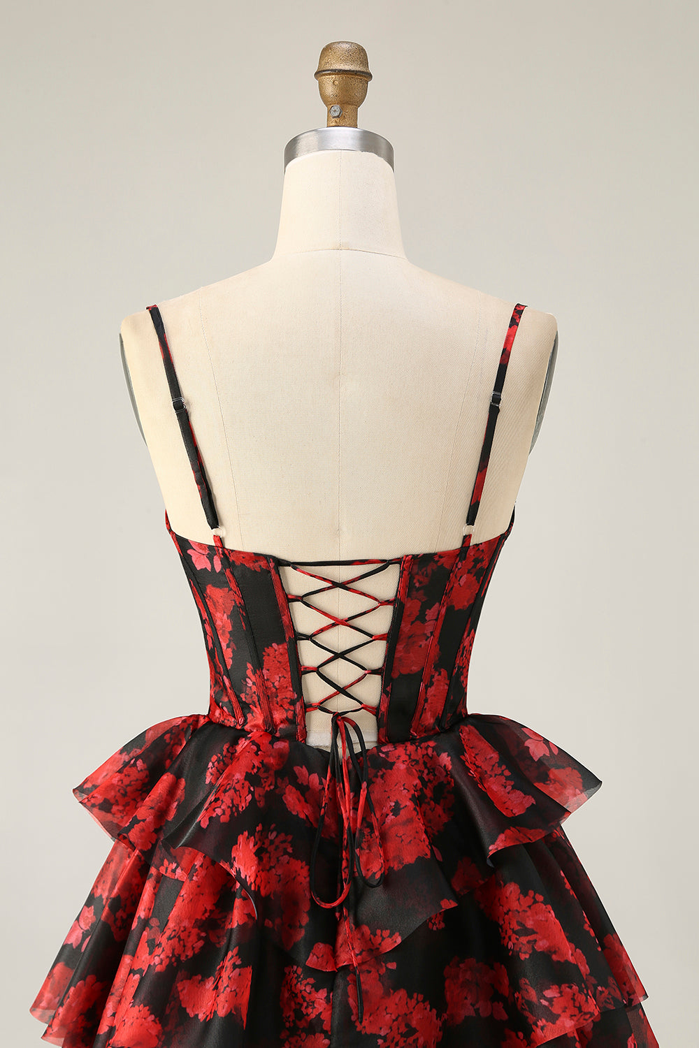 Black Red A Line Cowl Neck Corset Tiered Short Prom Dress