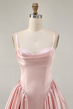Blush Cowl Neck A-Line Spaghetti Straps Beaded Satin Cocktail Dress