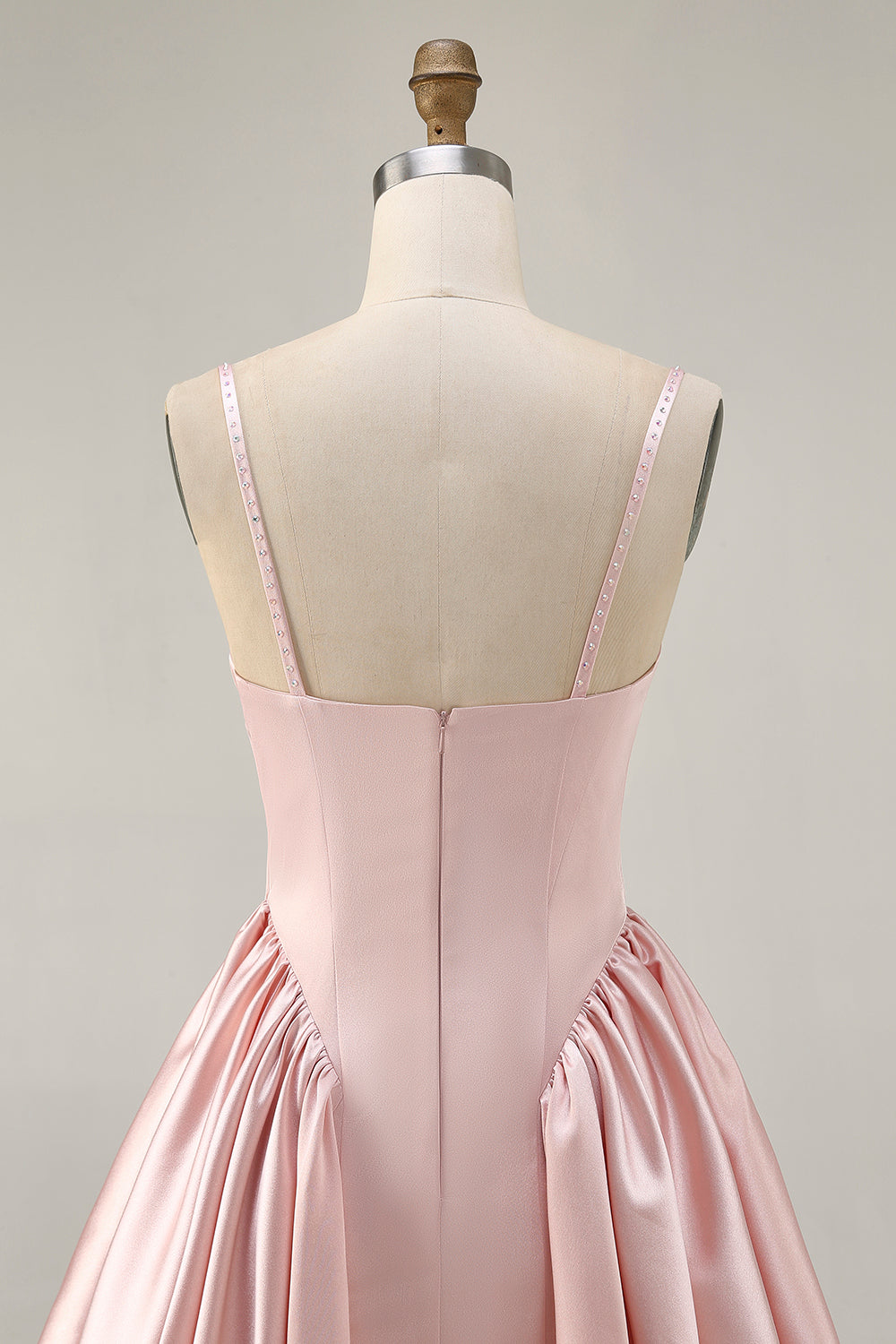 Blush Cowl Neck A-Line Spaghetti Straps Beaded Satin Cocktail Dress