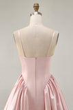 Blush Cowl Neck A-Line Spaghetti Straps Beaded Satin Cocktail Dress