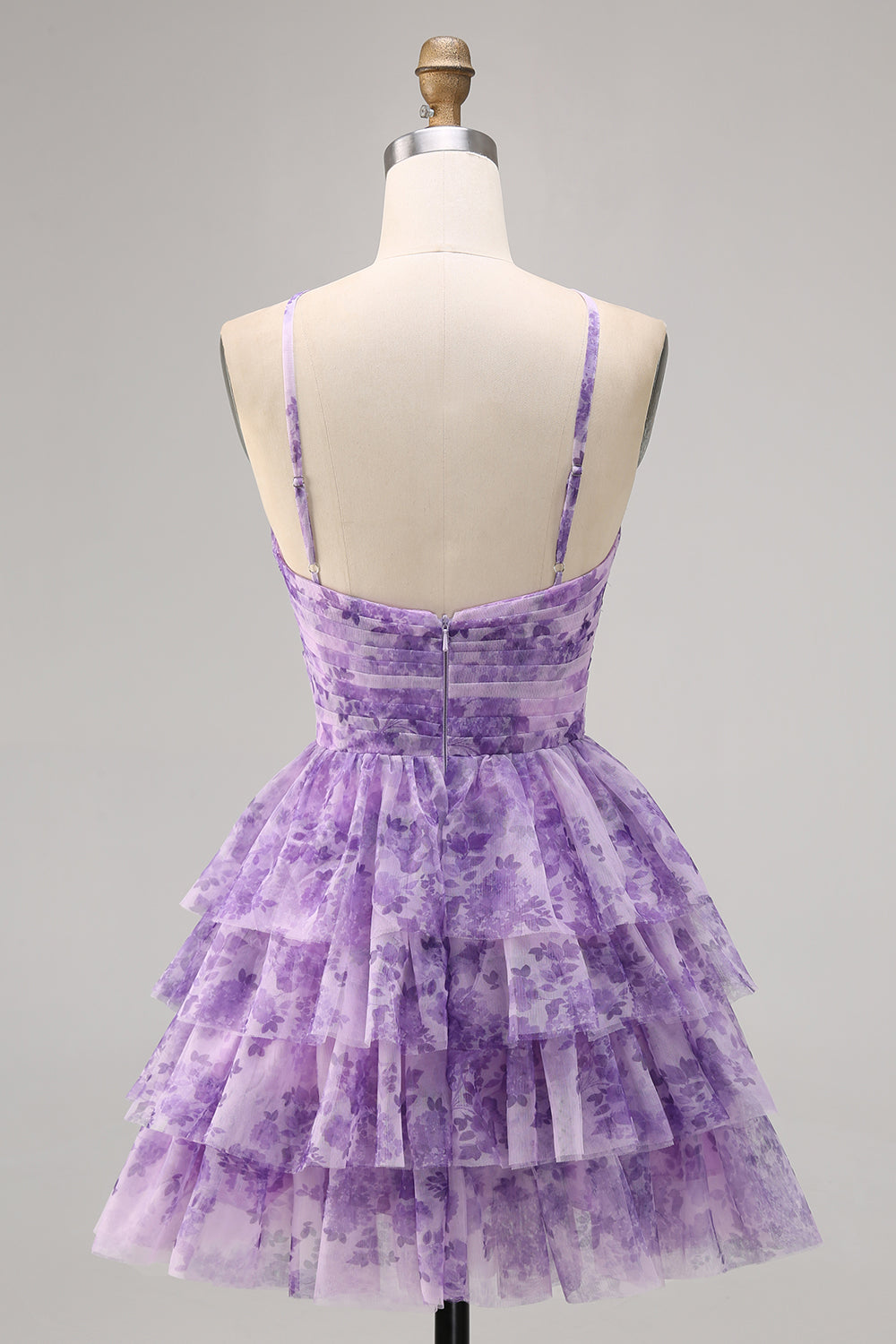 Green Floral Tiered Keyhole A Line Short Prom Dress