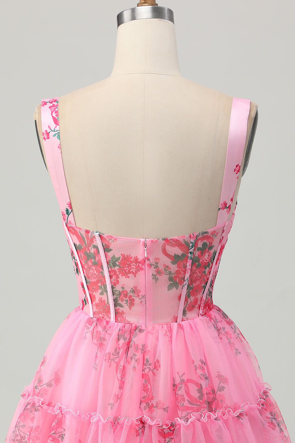 Pink Flower A Line Corset Short Prom Dress