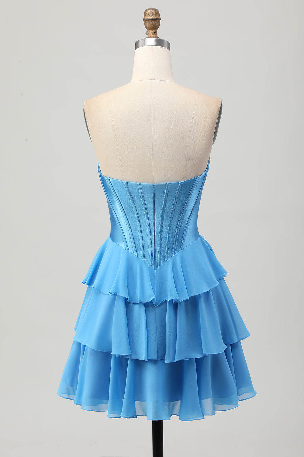 Yellow Strapless Corset A Line Tiered Cocktail Dress