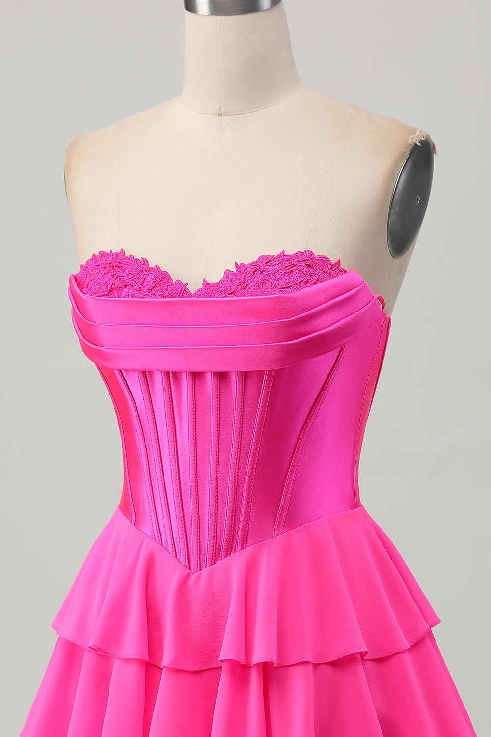 Yellow Strapless Corset A Line Tiered Cocktail Dress
