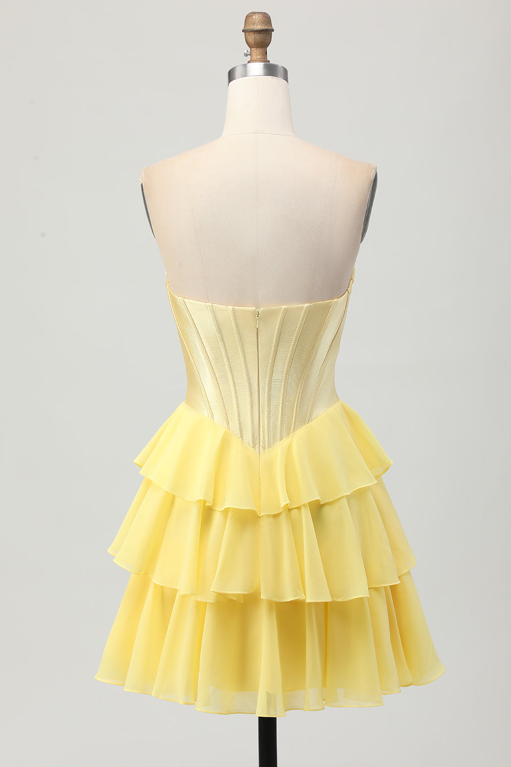 Strapless Yellow Corset A Line Tiered Short Prom Dress