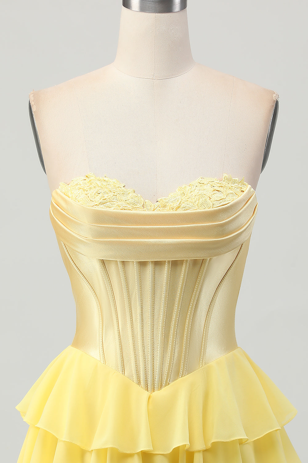 Yellow Strapless Corset A Line Tiered Cocktail Dress