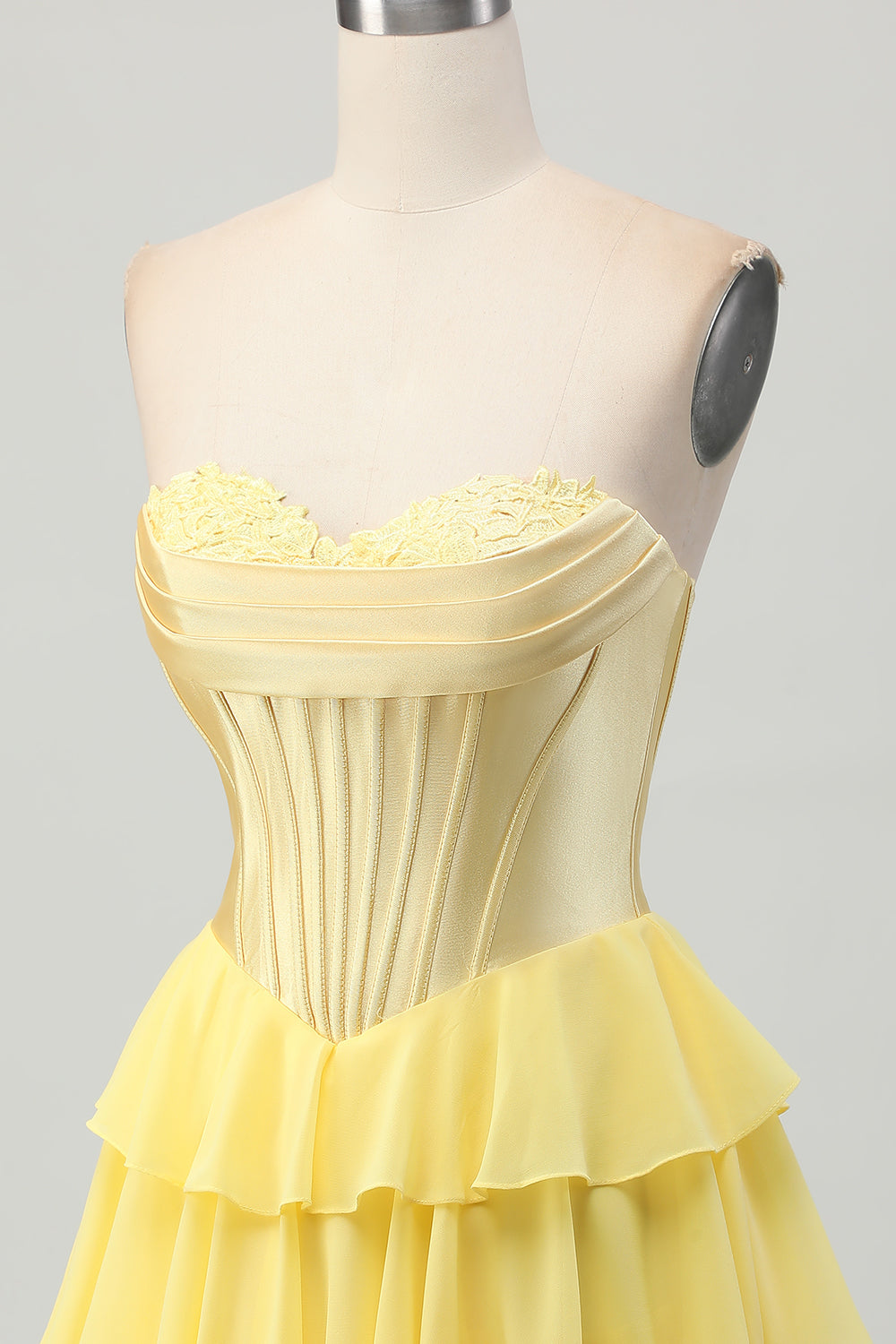 Yellow Strapless Corset A Line Tiered Cocktail Dress