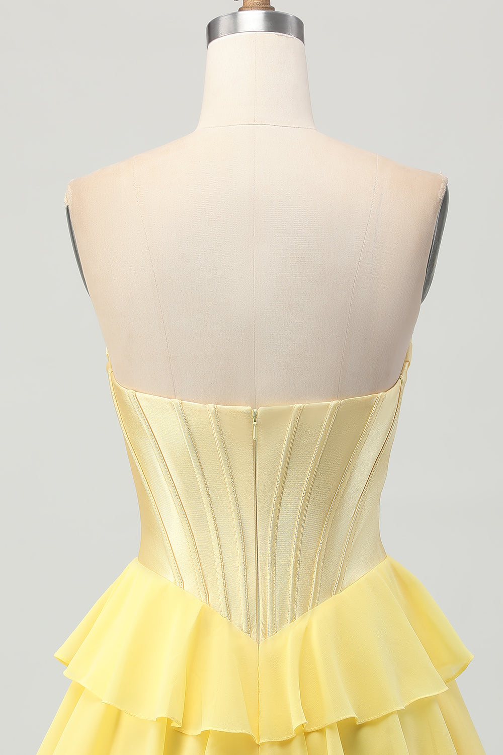 Yellow Strapless Corset A Line Tiered Cocktail Dress