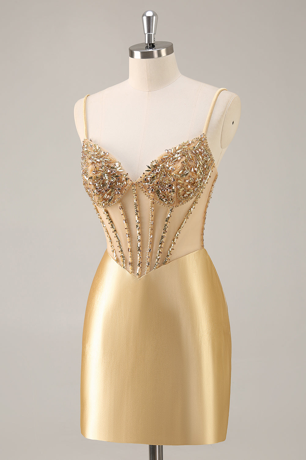 Golden Corset Bodycon Tight Beaded Short Prom Dress