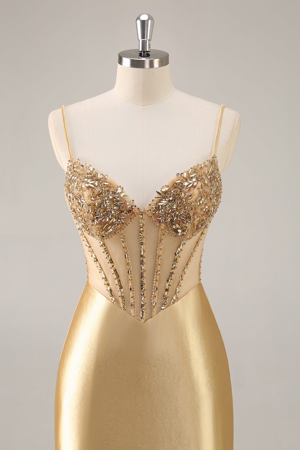 Golden Corset Bodycon Tight Beaded Short Prom Dress