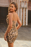 Kahki Leopard Corset Bodycon Cocktail Dress with Sequins