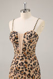 Kahki Leopard Corset Bodycon Short Prom Dress with Sequins
